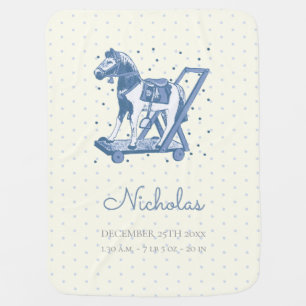 Cute Vintage Blue Hobby Horse Pattern Baby Blanket