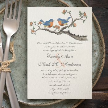 Cute Vintage Bluebirds Wedding Invitations by samack at Zazzle