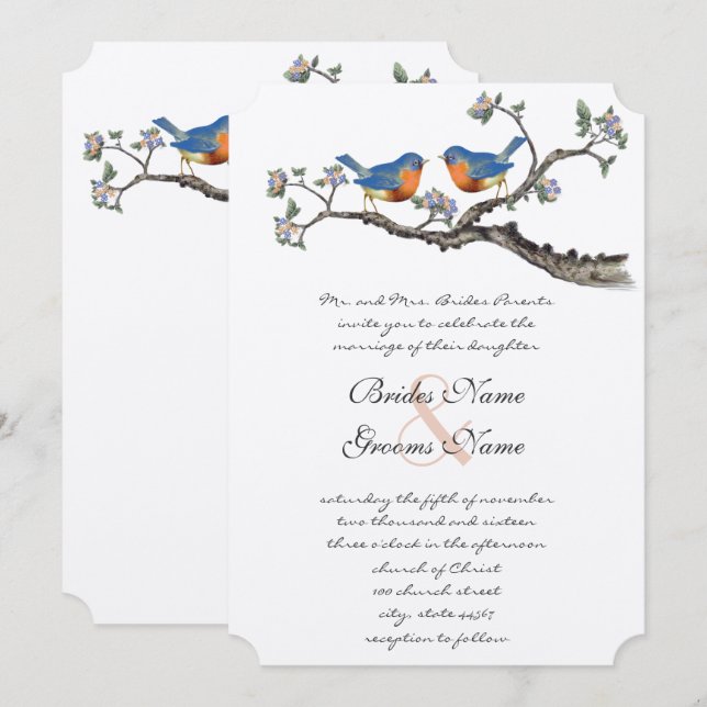 Cute Vintage Bluebirds Wedding Invitations (Front/Back)