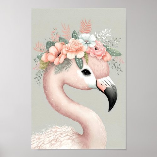 Cute Vintage Boho Flamingo Nursery Art Poster
