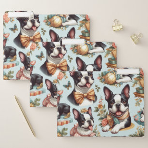 Cute Vintage Boston Terrier Illustration File Folder