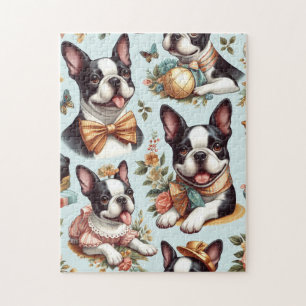 Cute Vintage Boston Terrier Illustration Jigsaw Puzzle