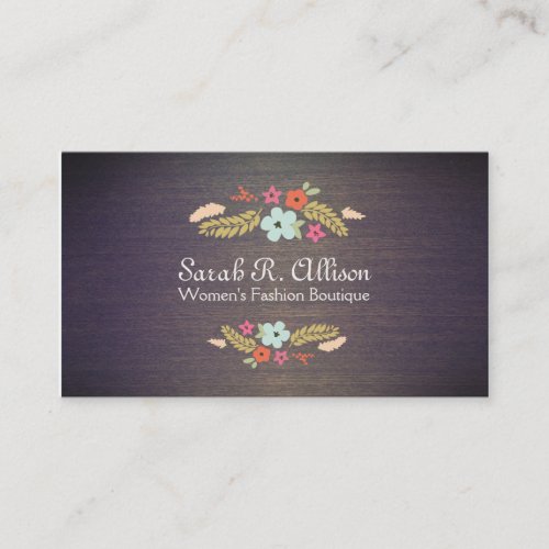 Vintage Boutique Flowers Wood Grain Look Floral Business Cards