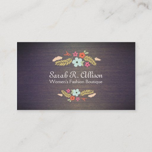 Customizable Vintage Boutique Flowers Wood Grain Look Floral Business Cards