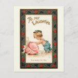 Cute Vintage Boy with Valentine Heart Postcard