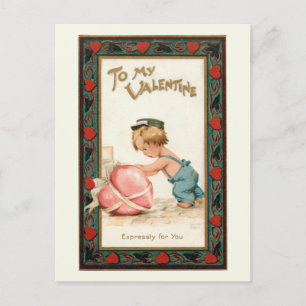 Cute Vintage Boy with Valentine Heart Postcard
