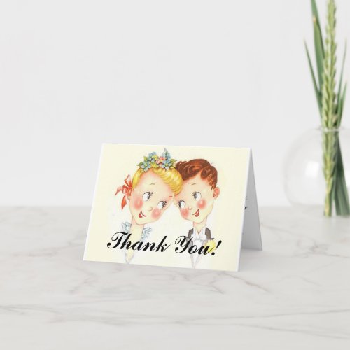 Cute Vintage Bride  Groom Wedding Thank You Cards