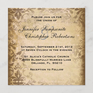 Cute Vintage Brown Damask Elegant Wedding Invitati Invitation