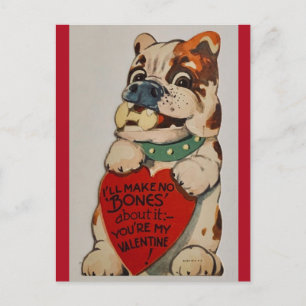 Cute Vintage Bulldog 1950's Valentine Postcard