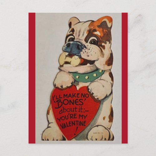 Cute Vintage Bulldog 1950s Valentine Postcard