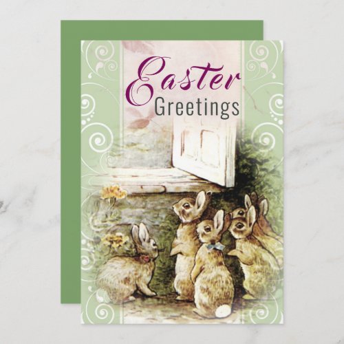 Cute Vintage Bunnies Easter Greetings Holiday Card