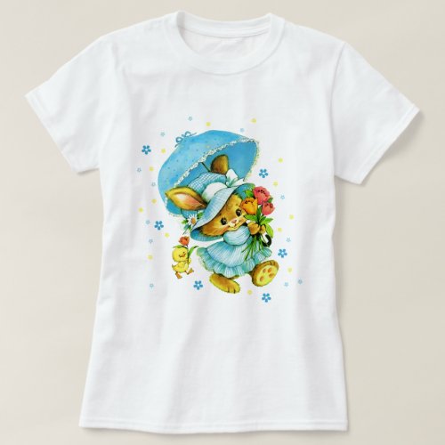 Cute Vintage Bunny and Chick Easter Gift T_Shirt