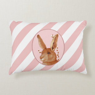 Cute Vintage Bunny and Stripes Pattern Accent Pillow