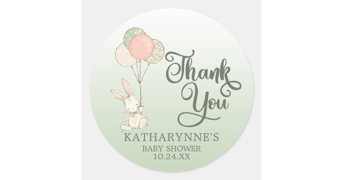 Cute Vintage Bunny Baby Shower Thank You Classic Round Sticker | Zazzle