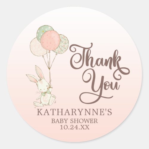 Cute Vintage Bunny Baby Shower Thank You Classic Round Sticker