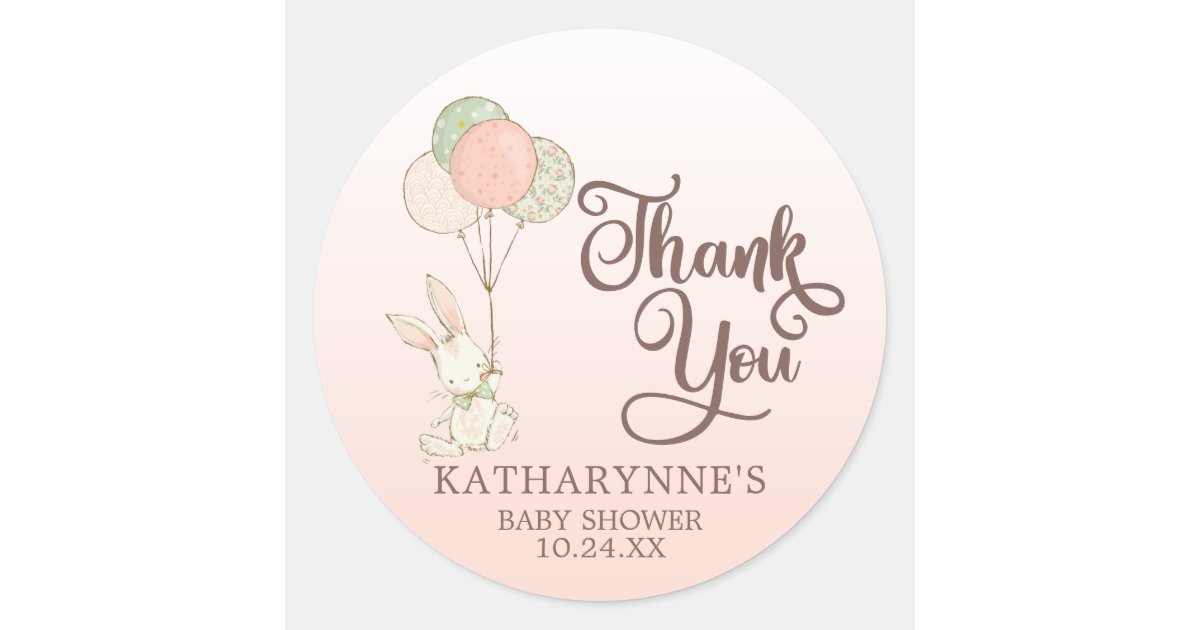 Cute Vintage Bunny Baby Shower Thank You Classic Round Sticker | Zazzle