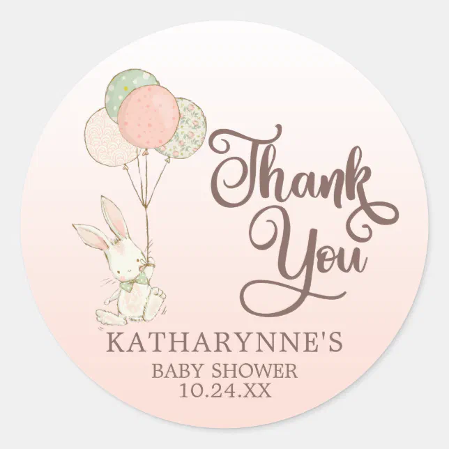 Cute Vintage Bunny Baby Shower Thank You Classic Round Sticker | Zazzle