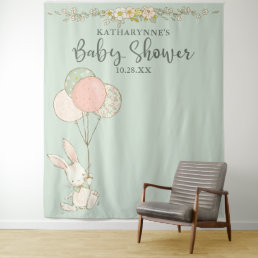 Cute Vintage Bunny Floral Baby Shower Backdrop
