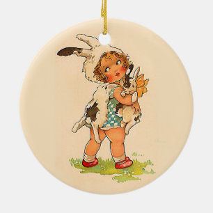 Cute Vintage Bunny Girl Ceramic Ornament
