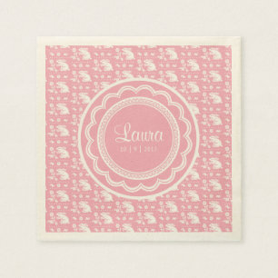 Cute Vintage Bunny Rabbits Baby Girl Welcome Party Paper Napkins