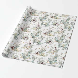 Cute Vintage Bunny Rabbits Floral Decoupage Wrapping Paper