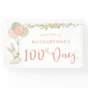 Cute Vintage Bunny Rustic Floral 100th Day Banner