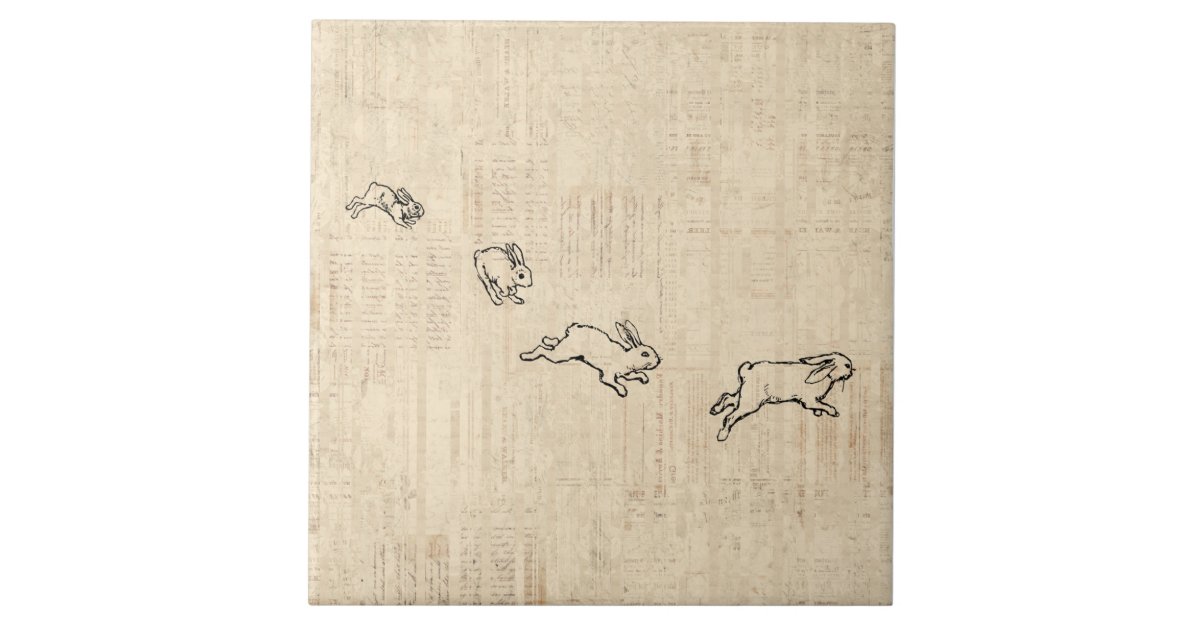 Cute Vintage Bunny Themed Jumping Rabbits Art Ceramic Tile | Zazzle