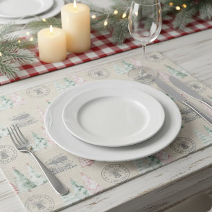 Cute Vintage Burlap Stamp Christmas Tree Pattern Cloth Placemat