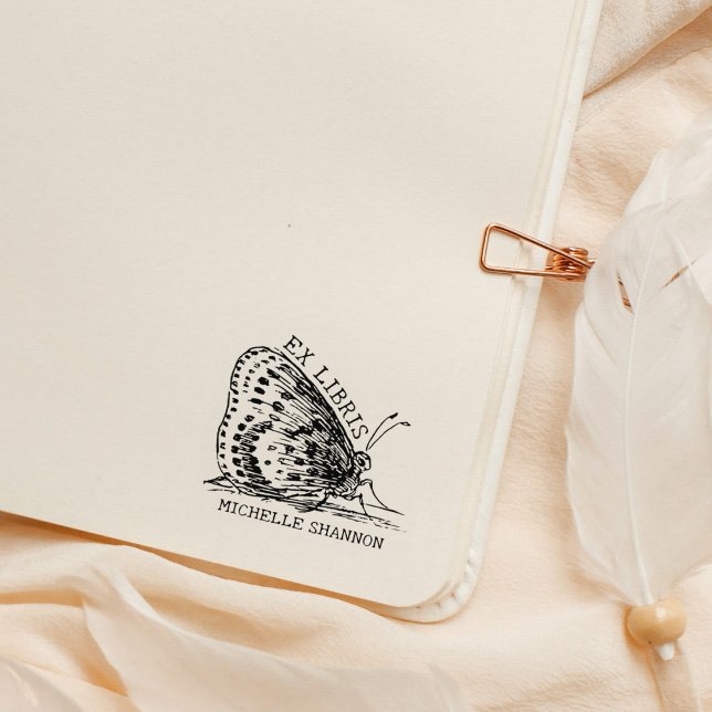 Cute Vintage Butterfly Ex Libris Book  Rubber Stamp (Creator Uploaded)