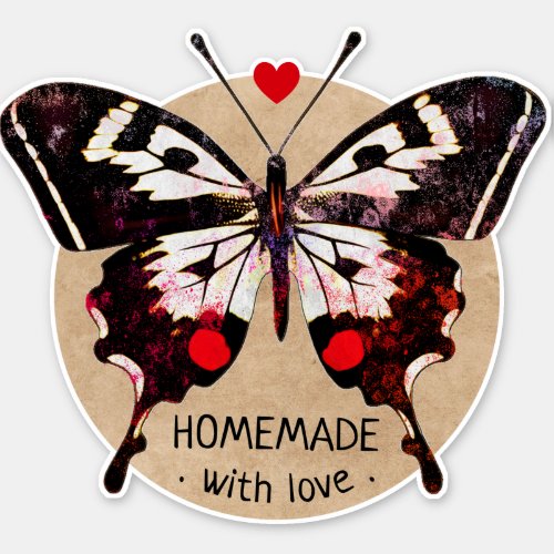    Cute Vintage Butterfly Heart Homemade With Love Sticker