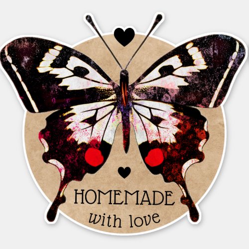    Cute Vintage Butterfly Heart Homemade With Love Sticker