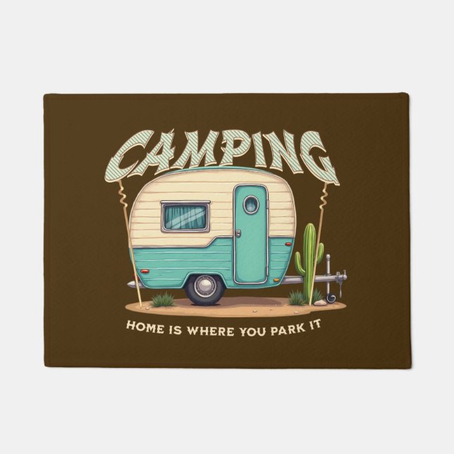 Cute Vintage Camper and Camping Quote Doormat (Front)