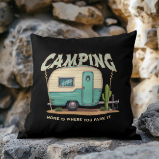 Cute Vintage Camper and Camping Quote Throw Pillow