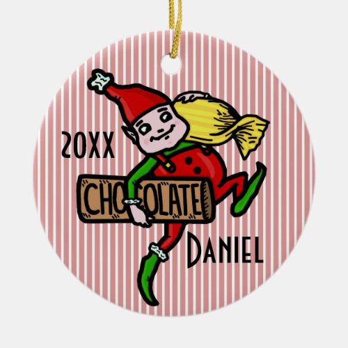 Cute Vintage Candy Christmas Elf Customizable Ceramic Ornament