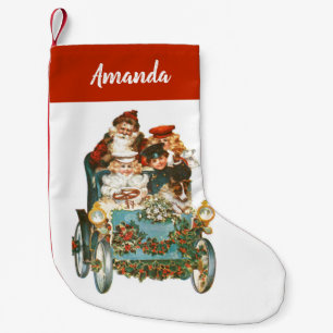 Cute Vintage Car Santa Claus Christmas Small Christmas Stocking