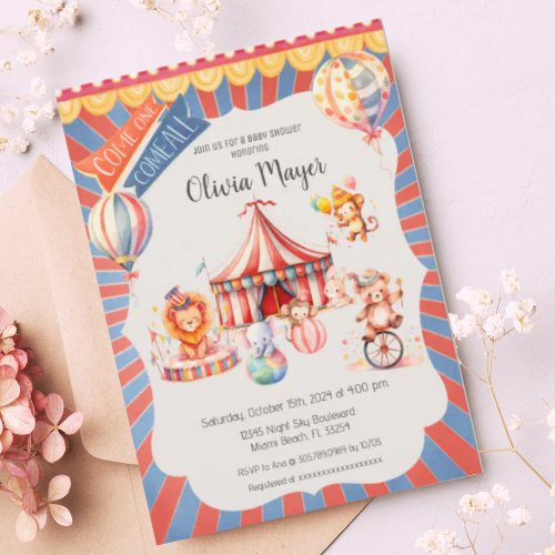 Cute Vintage Carnival Circus Baby Shower  Invitation