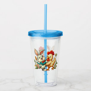 Cute, vintage cartoon Chicken & Rabbit Acrylic Tumbler