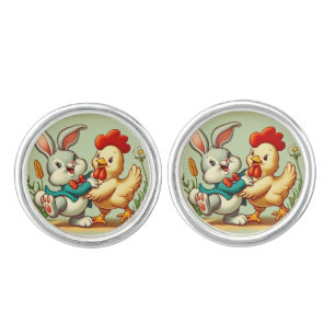 Cute, vintage cartoon Chicken & Rabbit Cufflinks