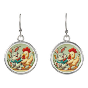 Cute, vintage cartoon Chicken & Rabbit Earrings