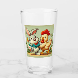 Cute, vintage cartoon Chicken & Rabbit Glass