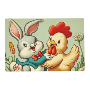 Cute, vintage cartoon Chicken & Rabbit Placemat