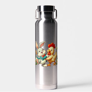 Cute, vintage cartoon Chicken & Rabbit Water Bottle