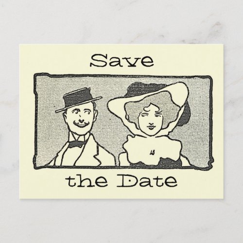 Cute Vintage Cartoon Couple Save the Date  Postcard