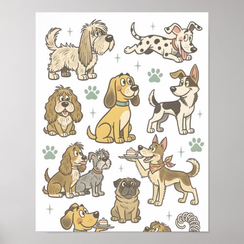 Cute Vintage Cartoon Dogs Clipart Collection Poster