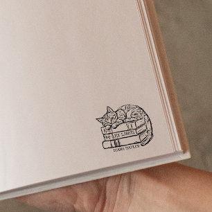Cute Vintage Cat Book Rubber Stamp