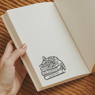 Cute Vintage Cat Bookplate Rubber Stamp