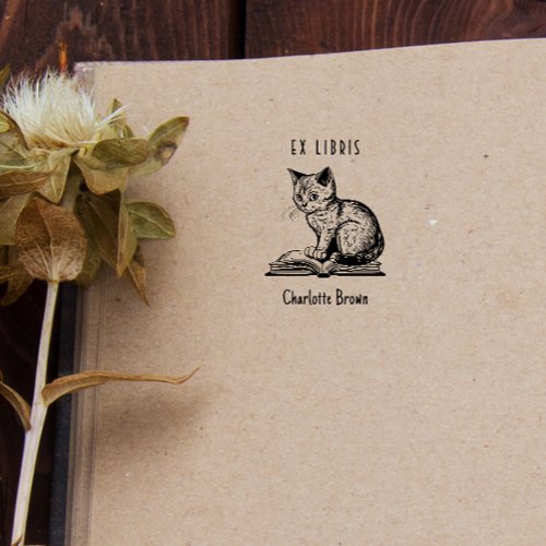 Cute Vintage Cat Custom Book Ex Libris Self_inking Stamp