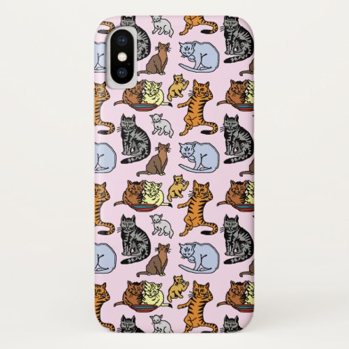 Cute Vintage Cat Drawing Kitty Pattern iPhone X Case