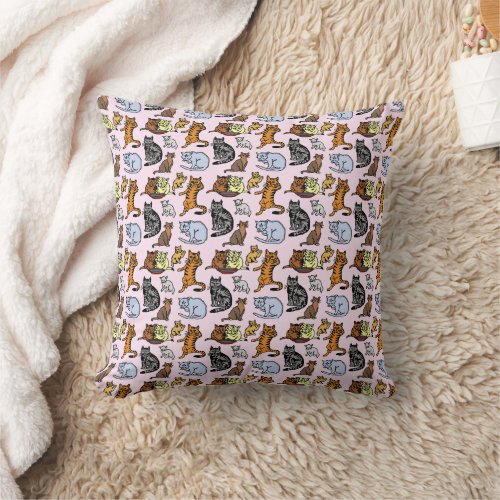 Cute Vintage Cat Drawing Pattern Throw Pillow