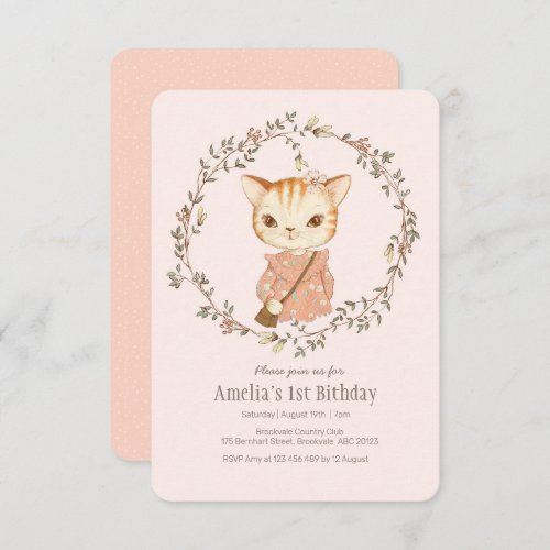 Cute Vintage Cat Girls Birthday Invitation